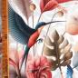 Preview: Dekostoff Halbpanama Kolibri mit Pflanzen rosa petrol